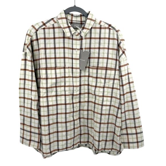 Everlane Button Down Boxy Flannel Shirt in brown plaid Size M - Picture 2 of 9